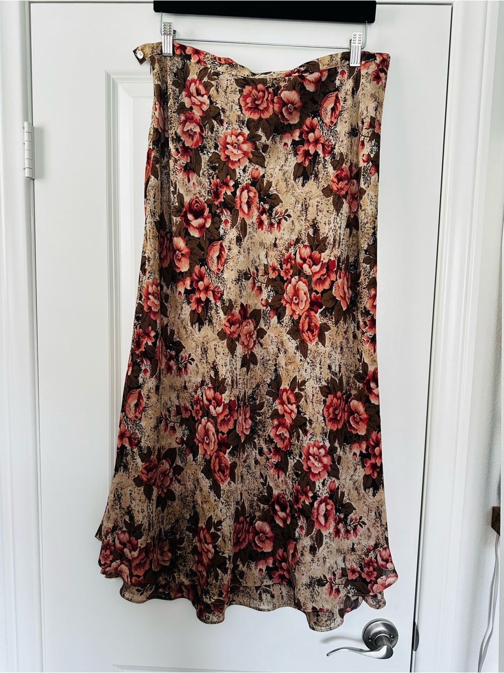 Y2K 90's Chadwicks Brown Pink Rose Floral Midi Skirt Romantic Cottagecore